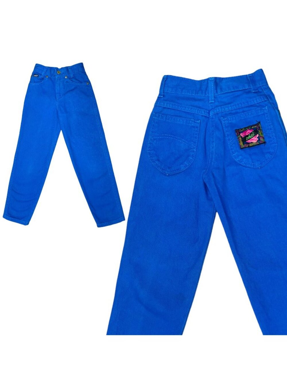 Vintage Chic Girls Embroidered Logo Patch Pocket Royal Blue Denim Jeans 6 - 7